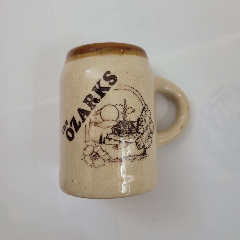 Unbranded‎ Miniature Souvenir Mug The Ozarks Brown Tan Ceramic Stein 2.75in